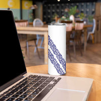 All White Maori Tribal Tattoo Personalised Skinny Tumbler Dark Blue Polynesian Style - Polynesian Pride