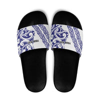 All White Maori Tribal Tattoo Personalised Slide Sandals Dark Blue Polynesian Style - Polynesian Pride