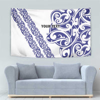All White Maori Tribal Tattoo Personalised Tapestry Dark Blue Polynesian Style - Polynesian Pride