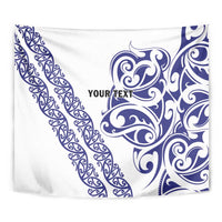 All White Maori Tribal Tattoo Personalised Tapestry Dark Blue Polynesian Style - Polynesian Pride