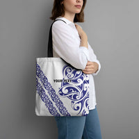 All White Maori Tribal Tattoo Personalised Tote Bag Dark Blue Polynesian Style - Polynesian Pride