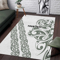 All White Maori Tribal Tattoo Personalised Area Rug Moss Green Polynesian Style - Polynesian Pride