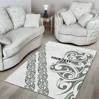 All White Maori Tribal Tattoo Personalised Area Rug Moss Green Polynesian Style - Polynesian Pride