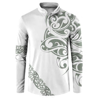 All White Maori Tribal Tattoo Personalised Button Sweatshirt Moss Green Polynesian Style - Polynesian Pride