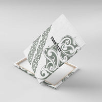 All White Maori Tribal Tattoo Personalised Canvas Wall Art Moss Green Polynesian Style - Polynesian Pride