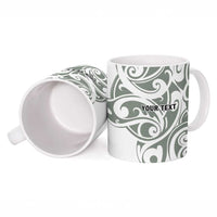 All White Maori Tribal Tattoo Personalised Ceramic Mug Moss Green Polynesian Style - Polynesian Pride