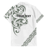 All White Maori Tribal Tattoo Personalised Family Matching Long Sleeve Bodycon Dress and Hawaiian Shirt Moss Green Polynesian Style - Polynesian Pride