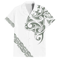 All White Maori Tribal Tattoo Personalised Family Matching Puletasi and Hawaiian Shirt Moss Green Polynesian Style - Polynesian Pride