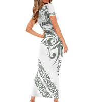 All White Maori Tribal Tattoo Personalised Family Matching Short Sleeve Bodycon Dress and Hawaiian Shirt Moss Green Polynesian Style - Polynesian Pride