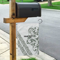 All White Maori Tribal Tattoo Personalised Garden Flag Moss Green Polynesian Style - Polynesian Pride