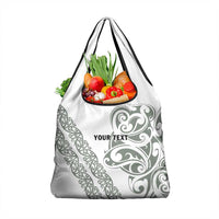All White Maori Tribal Tattoo Personalised Grocery Bag Moss Green Polynesian Style - Polynesian Pride