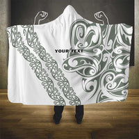 All White Maori Tribal Tattoo Personalised Hooded Blanket Moss Green Polynesian Style - Polynesian Pride