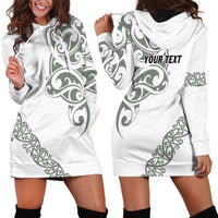 All White Maori Tribal Tattoo Personalised Hoodie Dress Moss Green Polynesian Style - Polynesian Pride