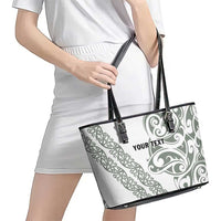 All White Maori Tribal Tattoo Personalised Leather Tote Bag Moss Green Polynesian Style - Polynesian Pride