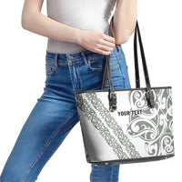 All White Maori Tribal Tattoo Personalised Leather Tote Bag Moss Green Polynesian Style - Polynesian Pride