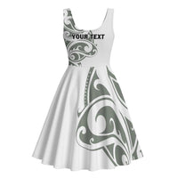 All White Maori Tribal Tattoo Personalised Midi Dress Moss Green Polynesian Style - Polynesian Pride
