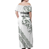 All White Maori Tribal Tattoo Personalised Off Shoulder Maxi Dress Moss Green Polynesian Style - Polynesian Pride
