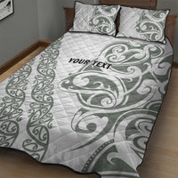 All White Maori Tribal Tattoo Personalised Quilt Bed Set Moss Green Polynesian Style - Polynesian Pride
