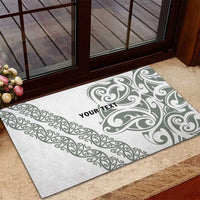 All White Maori Tribal Tattoo Personalised Rubber Doormat Moss Green Polynesian Style - Polynesian Pride