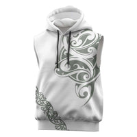 All White Maori Tribal Tattoo Personalised Sleeveless Hoodie Moss Green Polynesian Style - Polynesian Pride