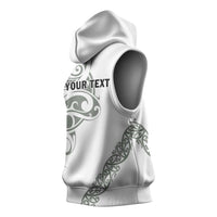 All White Maori Tribal Tattoo Personalised Sleeveless Hoodie Moss Green Polynesian Style - Polynesian Pride