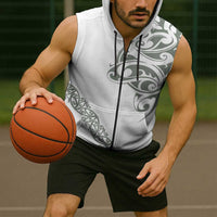All White Maori Tribal Tattoo Personalised Sleeveless Zip Hoodie Moss Green Polynesian Style LT9