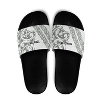 All White Maori Tribal Tattoo Personalised Slide Sandals Moss Green Polynesian Style - Polynesian Pride