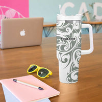 All White Maori Tribal Tattoo Personalised Tumbler With Handle Moss Green Polynesian Style - Polynesian Pride