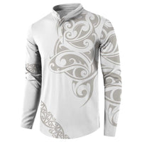 All White Maori Tribal Tattoo Personalised Button Sweatshirt Stone Gray Polynesian Style - Polynesian Pride
