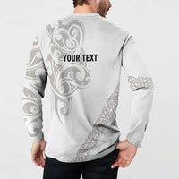 All White Maori Tribal Tattoo Personalised Button Sweatshirt Stone Gray Polynesian Style - Polynesian Pride