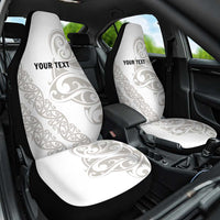 All White Maori Tribal Tattoo Personalised Car Seat Cover Stone Gray Polynesian Style - Polynesian Pride