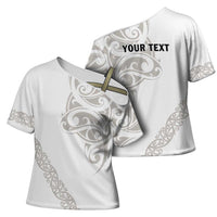 All White Maori Tribal Tattoo Personalised Cross Shoulder Shirt Stone Gray Polynesian Style - Polynesian Pride