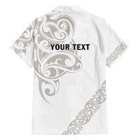 All White Maori Tribal Tattoo Personalised Family Matching Off Shoulder Short Dress and Hawaiian Shirt Stone Gray Polynesian Style - Polynesian Pride
