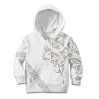 All White Maori Tribal Tattoo Personalised Kid Hoodie Stone Gray Polynesian Style - Polynesian Pride