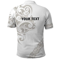 All White Maori Tribal Tattoo Personalised Polo Shirt Stone Gray Polynesian Style - Polynesian Pride