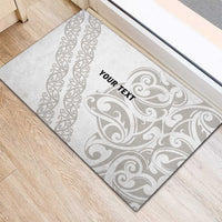 All White Maori Tribal Tattoo Personalised Rubber Doormat Stone Gray Polynesian Style - Polynesian Pride
