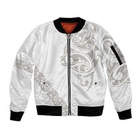 All White Maori Tribal Tattoo Personalised Sleeve Zip Bomber Jacket Stone Gray Polynesian Style - Polynesian Pride