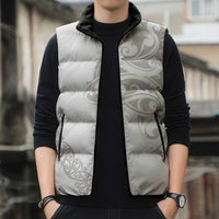 All White Maori Tribal Tattoo Personalised Sleeveless Puffer Jacket Stone Gray Polynesian Style - Polynesian Pride