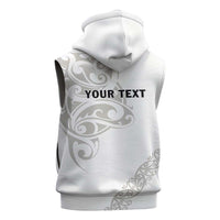 All White Maori Tribal Tattoo Personalised Sleeveless Zip Hoodie Stone Gray Polynesian Style LT9