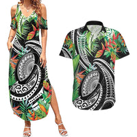 Polynesian Pacific Rugby Tribal Couples Matching Summer Maxi Dress and Hawaiian Shirt Tropical Vibe LT9 Black - Polynesian Pride