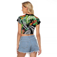 Polynesian Pacific Rugby Tribal Raglan Cropped T Shirt Tropical Vibe