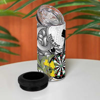 Personalised New Zealand Darts 4 in 1 Can Cooler Tumbler Kowhai Floral with Maori Tattoo