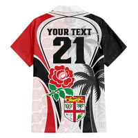 Custom Fiji England Rugby Family Matching Off Shoulder Short Dress and Hawaiian Shirt Tapa Pattern and Rose Flower World Cup 2023 LT9 - Polynesian Pride