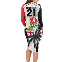 Custom Fiji England Rugby Long Sleeve Bodycon Dress Tapa Pattern and Rose Flower World Cup 2023 LT9 - Polynesian Pride