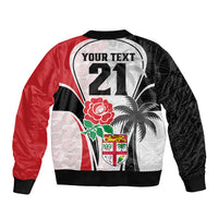 Custom Fiji England Rugby Sleeve Zip Bomber Jacket Tapa Pattern and Rose Flower World Cup 2023 LT9 - Polynesian Pride
