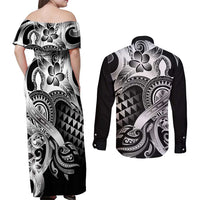 Aloha Black Tribal Honu Tattoo Couples Matching Off Shoulder Maxi Dress and Long Sleeve Button Shirt LT9 - Polynesian Pride