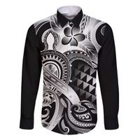 Aloha Black Tribal Honu Tattoo Family Matching Off The Shoulder Long Sleeve Dress and Hawaiian Shirt