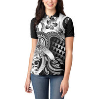 Aloha Black Tribal Honu Tattoo Women Polo Shirt