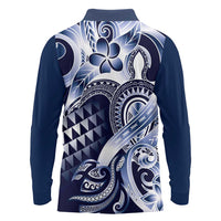 Aloha Blue Tribal Honu Tattoo Long Sleeve Polo Shirt LT9 - Polynesian Pride