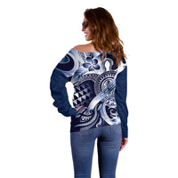 Aloha Blue Tribal Honu Tattoo Off Shoulder Sweater